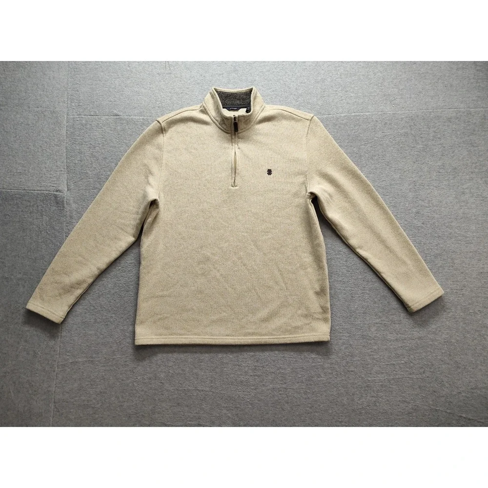 IZOD Men‎ Sweater L Tan Heather Therma Soft Fleece 1/4 Zip High Neck Pullover